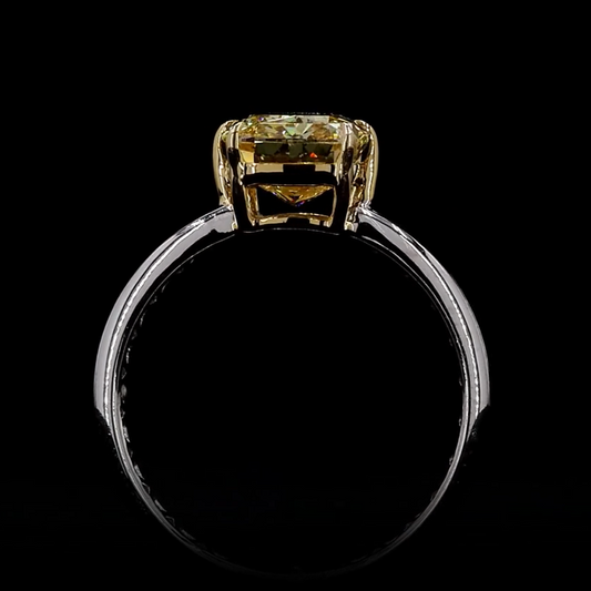 3.29 ct. Fancy Vivid Yellow Cushion Diamond Solitaire Ring