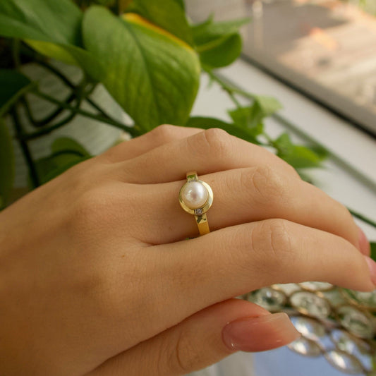 Classic Pearl and Diamond Accent Ring