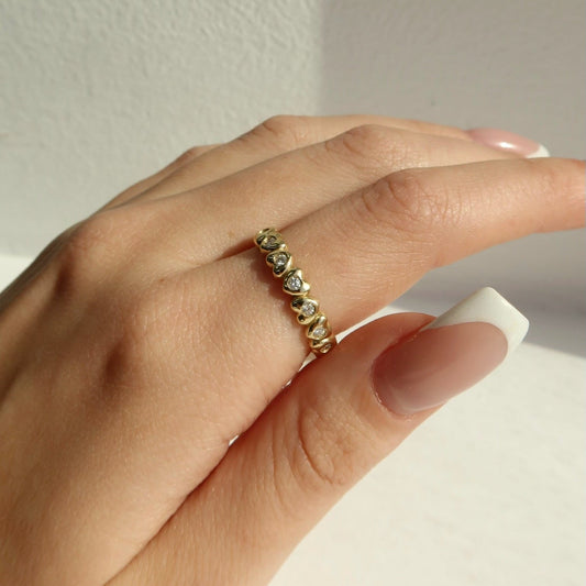Diamond Heart Eternity Band in 14K Yellow Gold