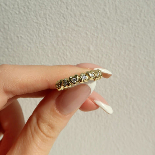 Diamond Heart Eternity Band in 14K Yellow Gold