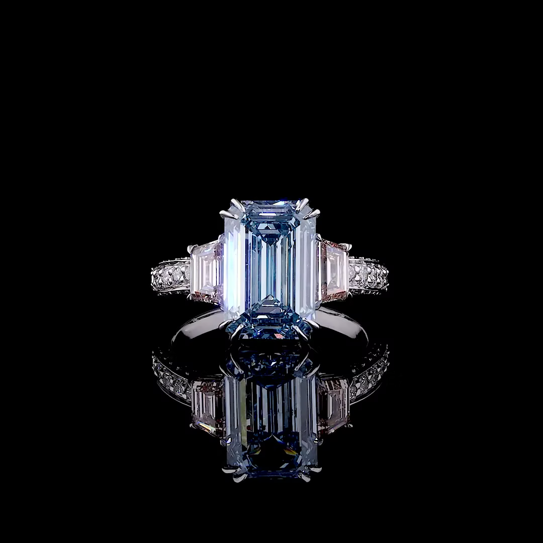 1.90 ct. Blue Emerald Three-Stone Ring