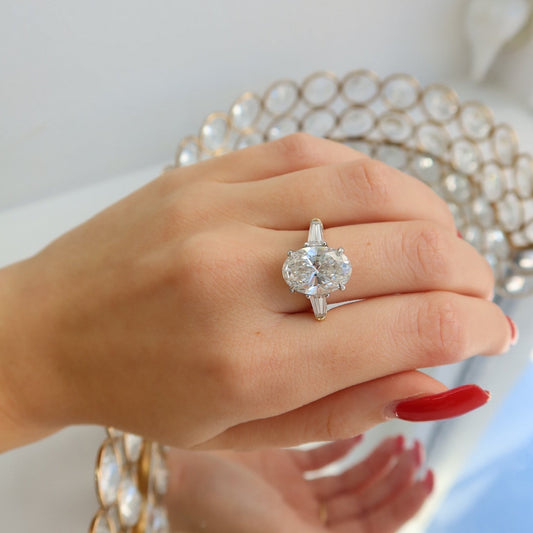 Elysian Oval Diamond Ring with Tapered Baguettes