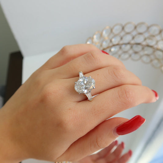 Elysian Oval Diamond Ring with Tapered Baguettes