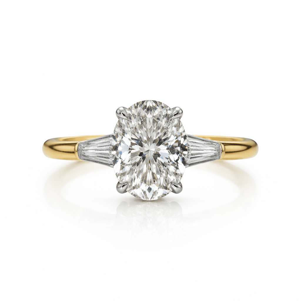 Elysian Oval Diamond Ring with Tapered Baguettes