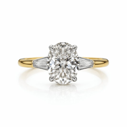 Elysian Oval Diamond Ring with Tapered Baguettes