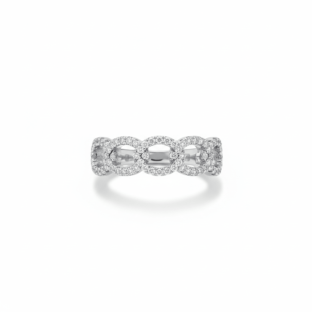Pavé Diamond Interlocking Band in 18K White Gold