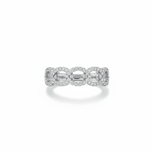 Pavé Diamond Interlocking Band in 18K White Gold