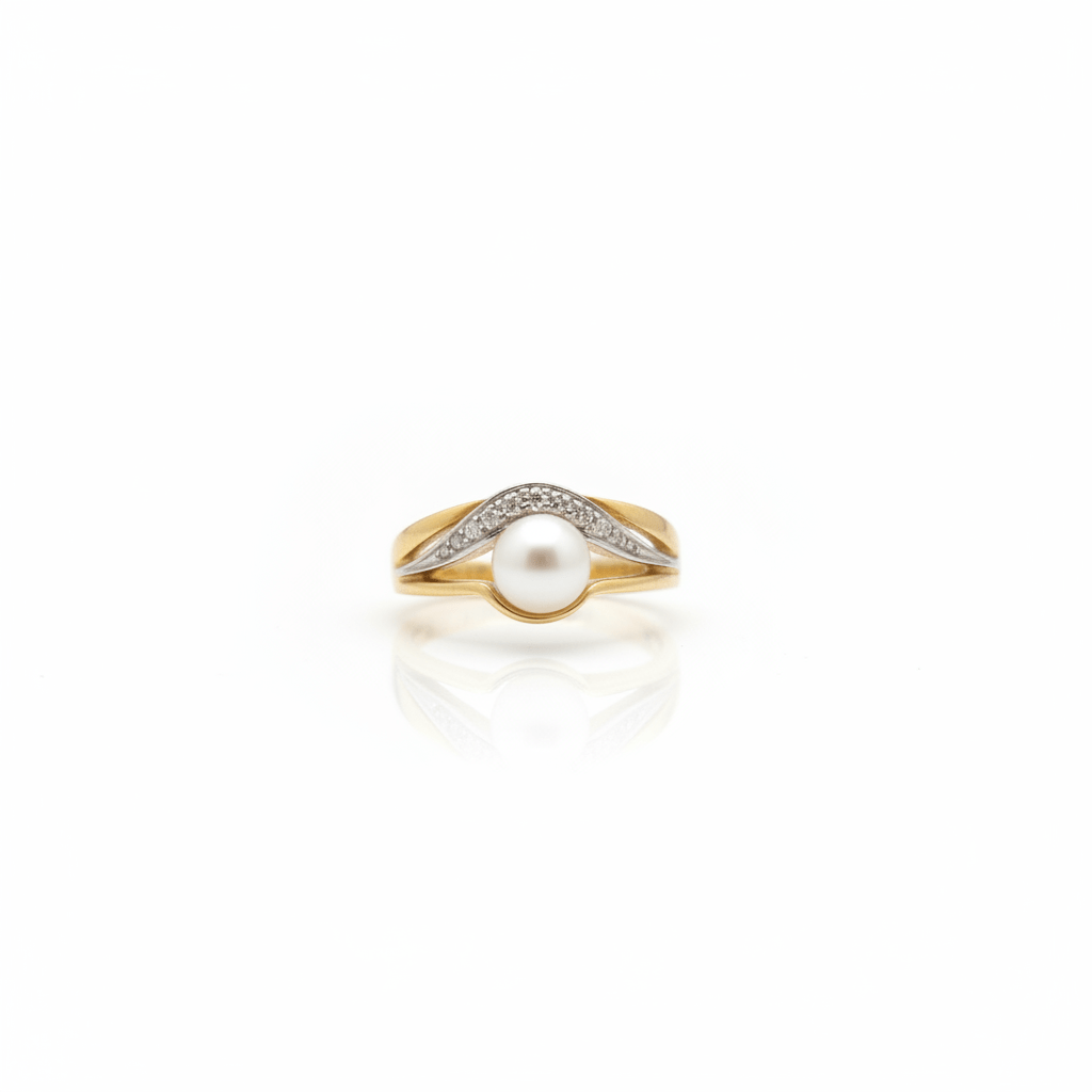 Pearl & Diamond Crossover Ring (14k Two-Tone Gold)