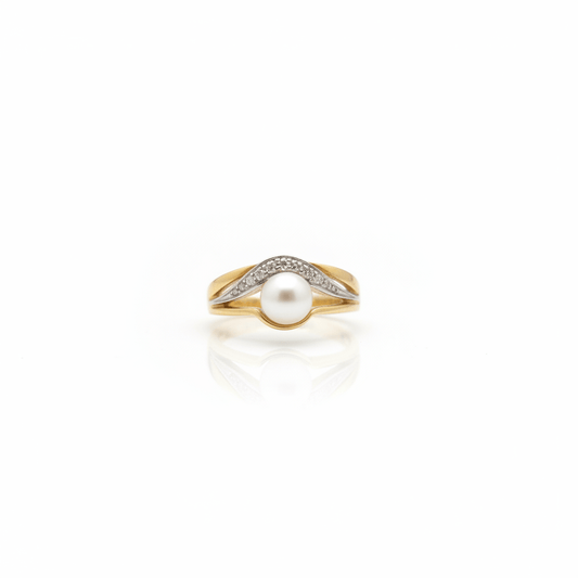 Pearl & Diamond Crossover Ring (14k Two-Tone Gold)