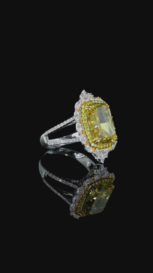 8.20 ct. Yellow Cushion Diamond Double Halo Ring