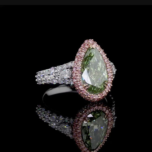 3.41 ct. Green Diamond Halo Pavé Ring