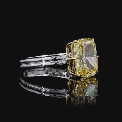 3.29 ct. Fancy Vivid Yellow Cushion Diamond Solitaire Ring