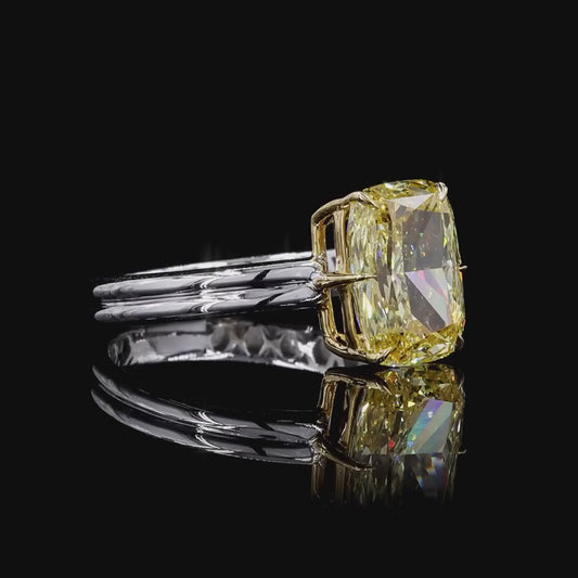 3.29 ct. Fancy Vivid Yellow Cushion Diamond Solitaire Ring