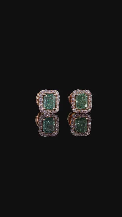1.09 Ct. Green Halo Diamond Stud Earrings