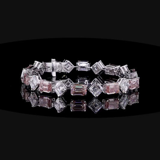 25.04 ct. Pink & White Emerald Cut Diamond Tennis Bracelet