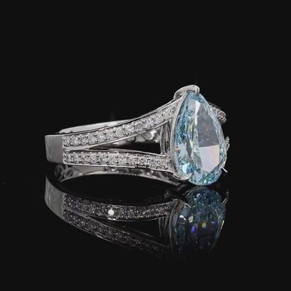 2.07 Ct. Fancy Vivid Blue Pear Diamond Split-Shank Ring