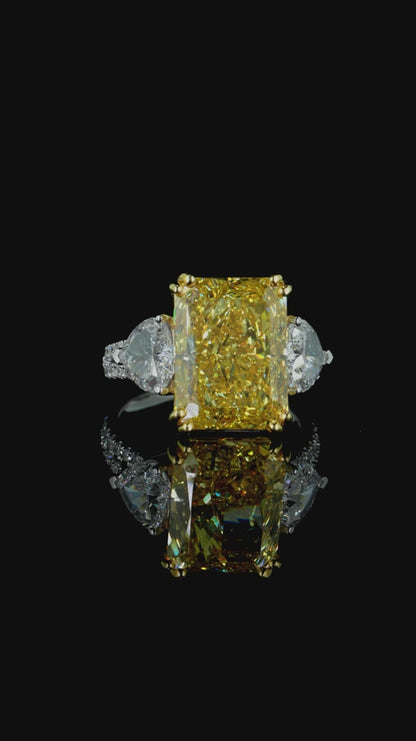 10.44 ct. Yellow Radiant Cut Three-Stone Ring