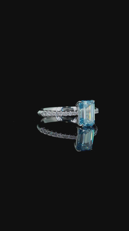 2.01 ct. Blue Emerald Diamond Solitaire Ring