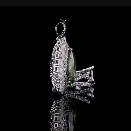 10.02 ct. Green Pear Halo Convertible Ring Pendant