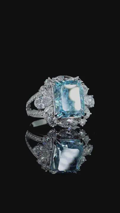 8.08 ct. Blue Diamond Cluster Halo Ring