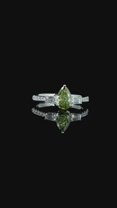 1.04 ct. Green Diamond Pavé Side-Stone Ring