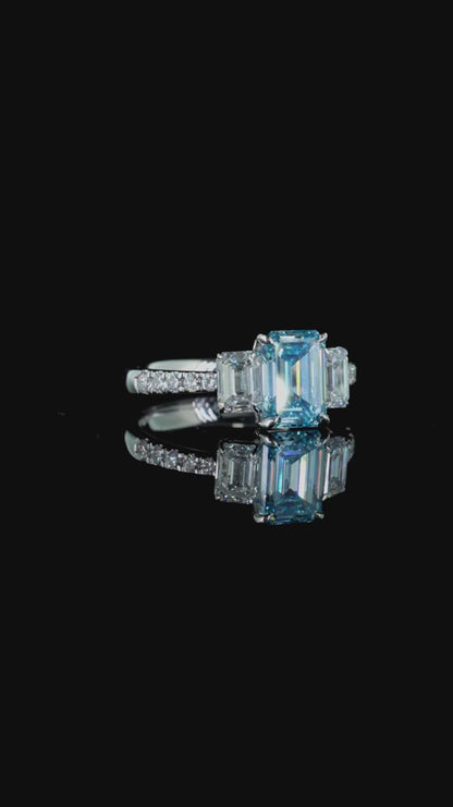 1.90 ct. Blue Emerald Three-Stone Ring