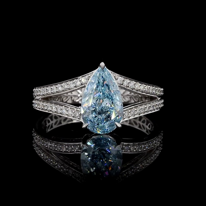 2.07 Ct. Fancy Vivid Blue Pear Diamond Split-Shank Ring