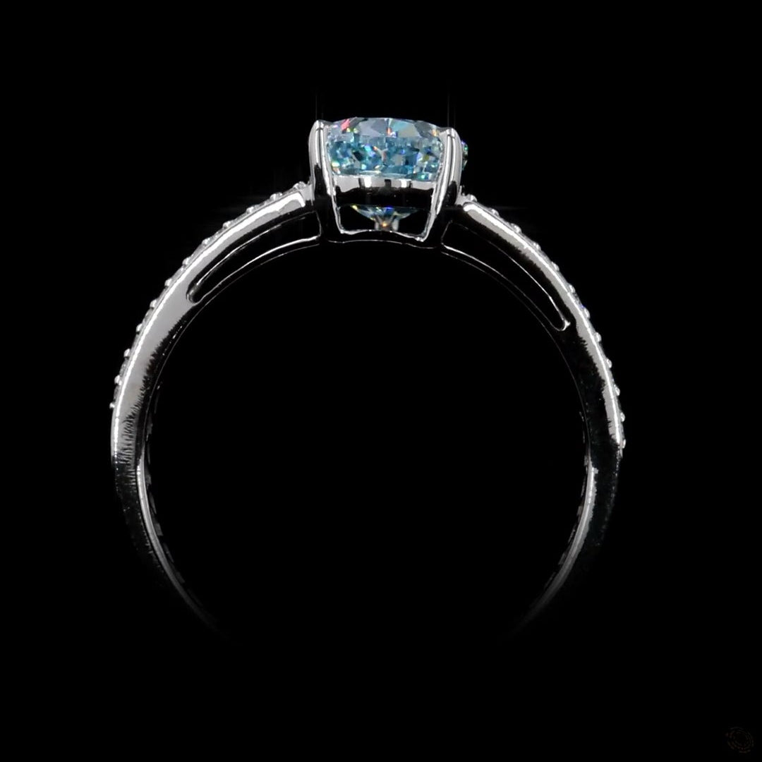 2.07 Ct. Fancy Vivid Blue Pear Diamond Split-Shank Ring