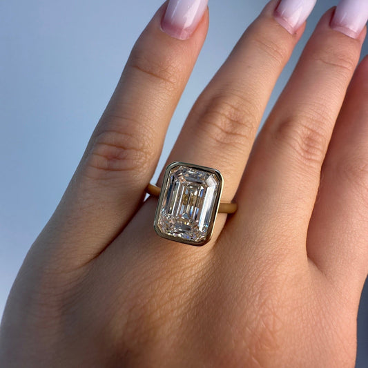 14K Bezel-Set Emerald Cut Diamond Ring